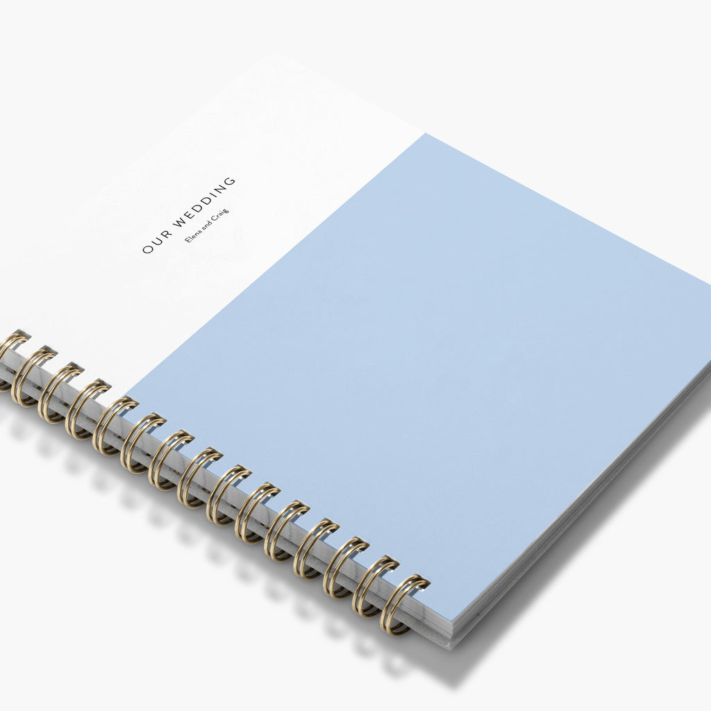 Wedding Planner — Colorblock design, angled view showing cover and spine