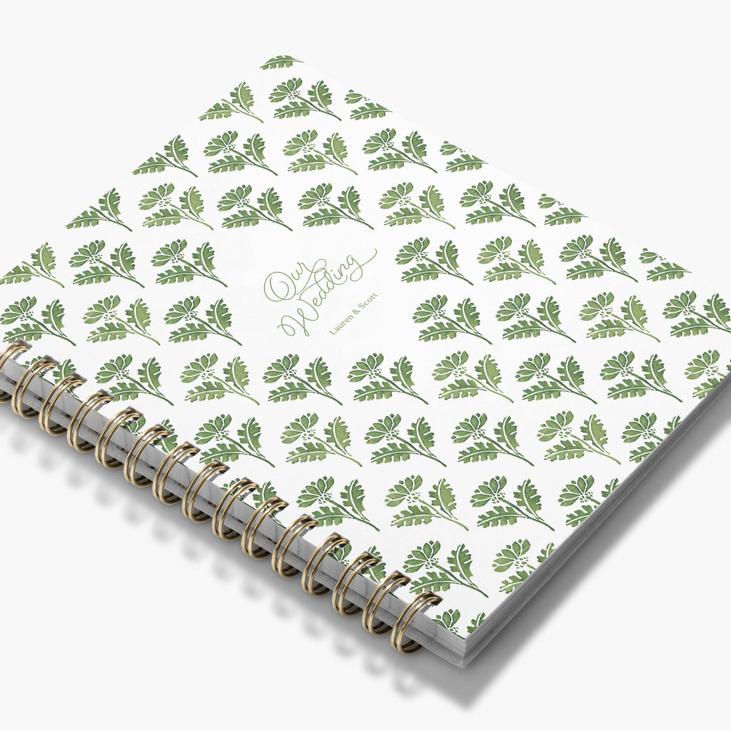 Wedding Planner — Fresh Foliage design, angled view showing cover and spine