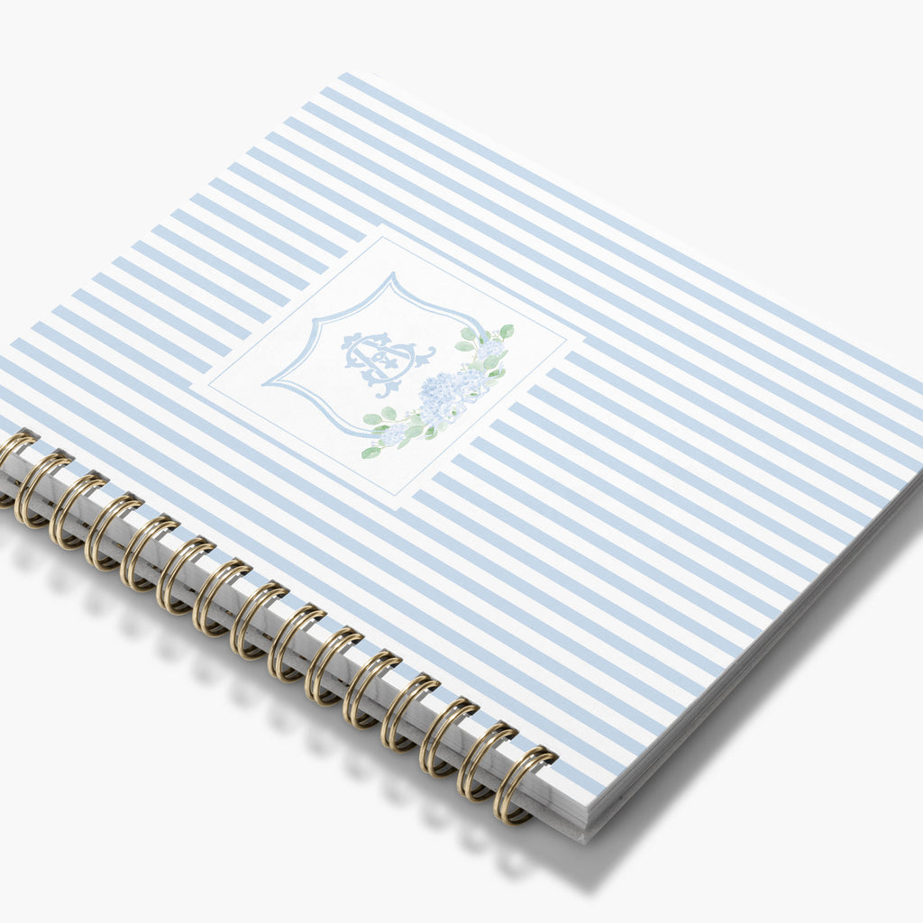 Wedding Planner — Hydrangea Crest design, angled view showing cover and spine