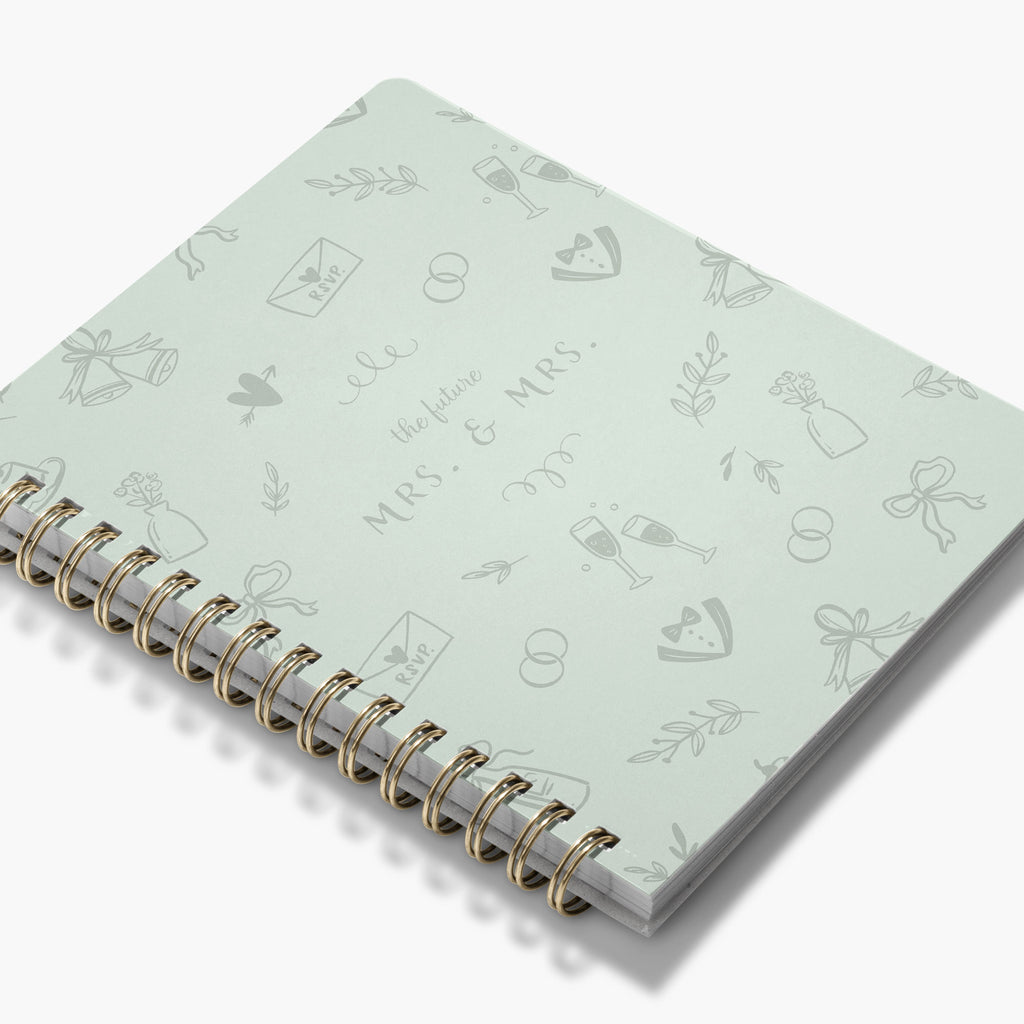 LGBT Wedding Planner — Wedding Doodles design, angled view showing cover and spine