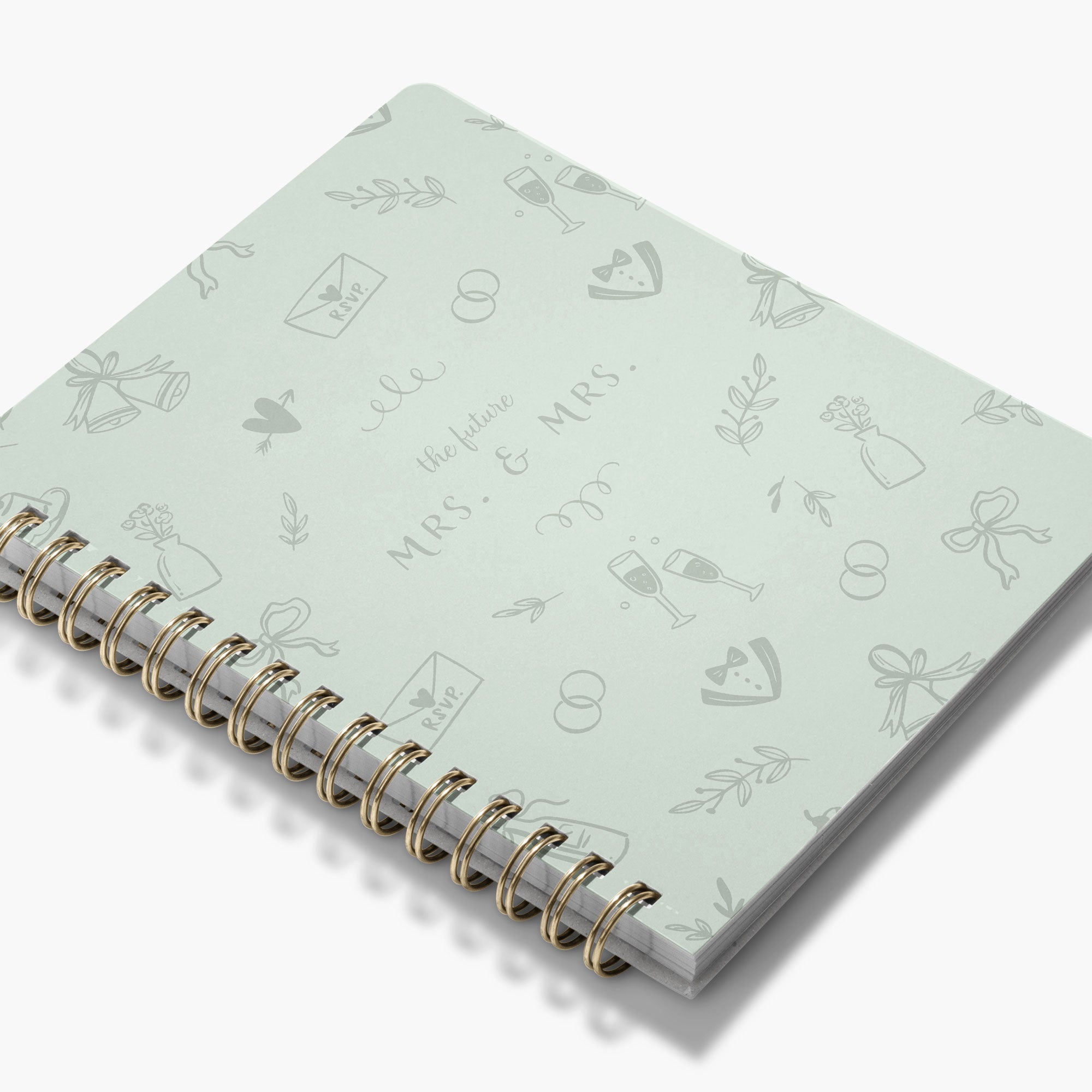 LGBT Wedding Planner — Wedding Doodles design, angled view showing cover and spine