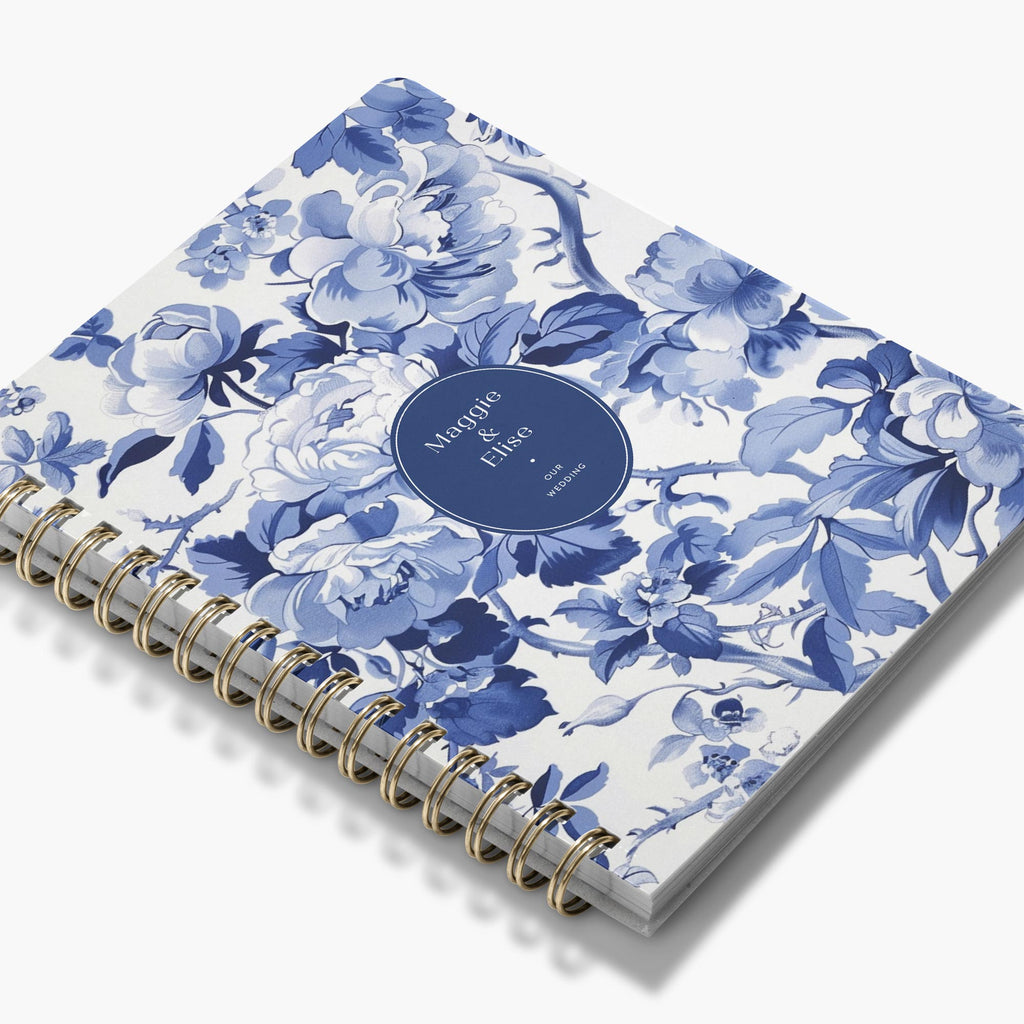 LGBT Wedding Planner — Blue Toile design, angled view showing cover and spine