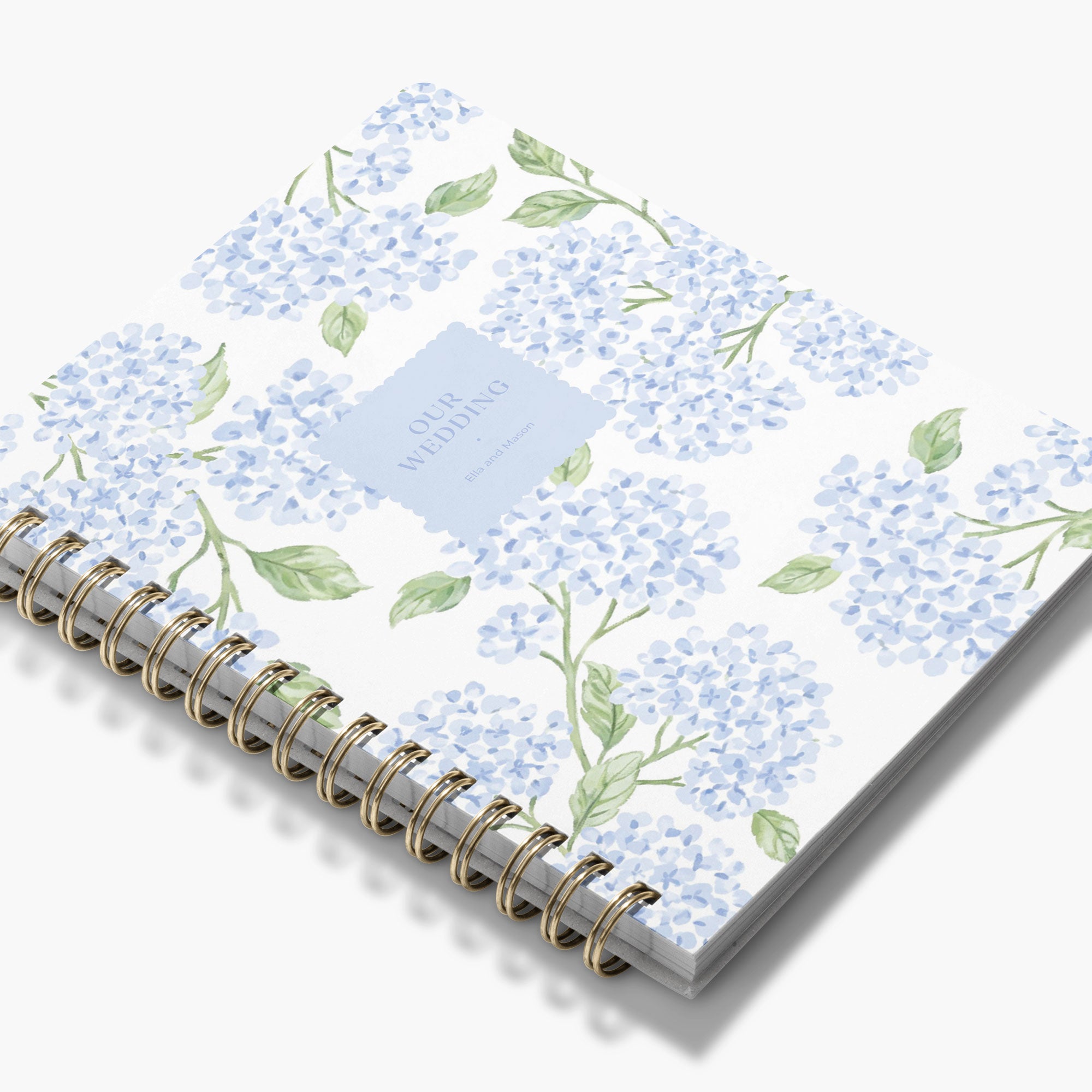 Wedding Planner  -  Sweet Hydrangea design, angled view showing cover and spine