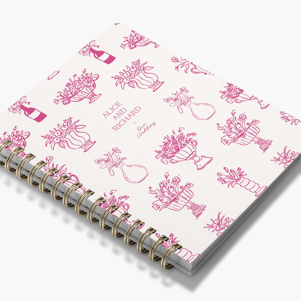 Wedding Planner — Floral Vases design, angled view showing cover and spine