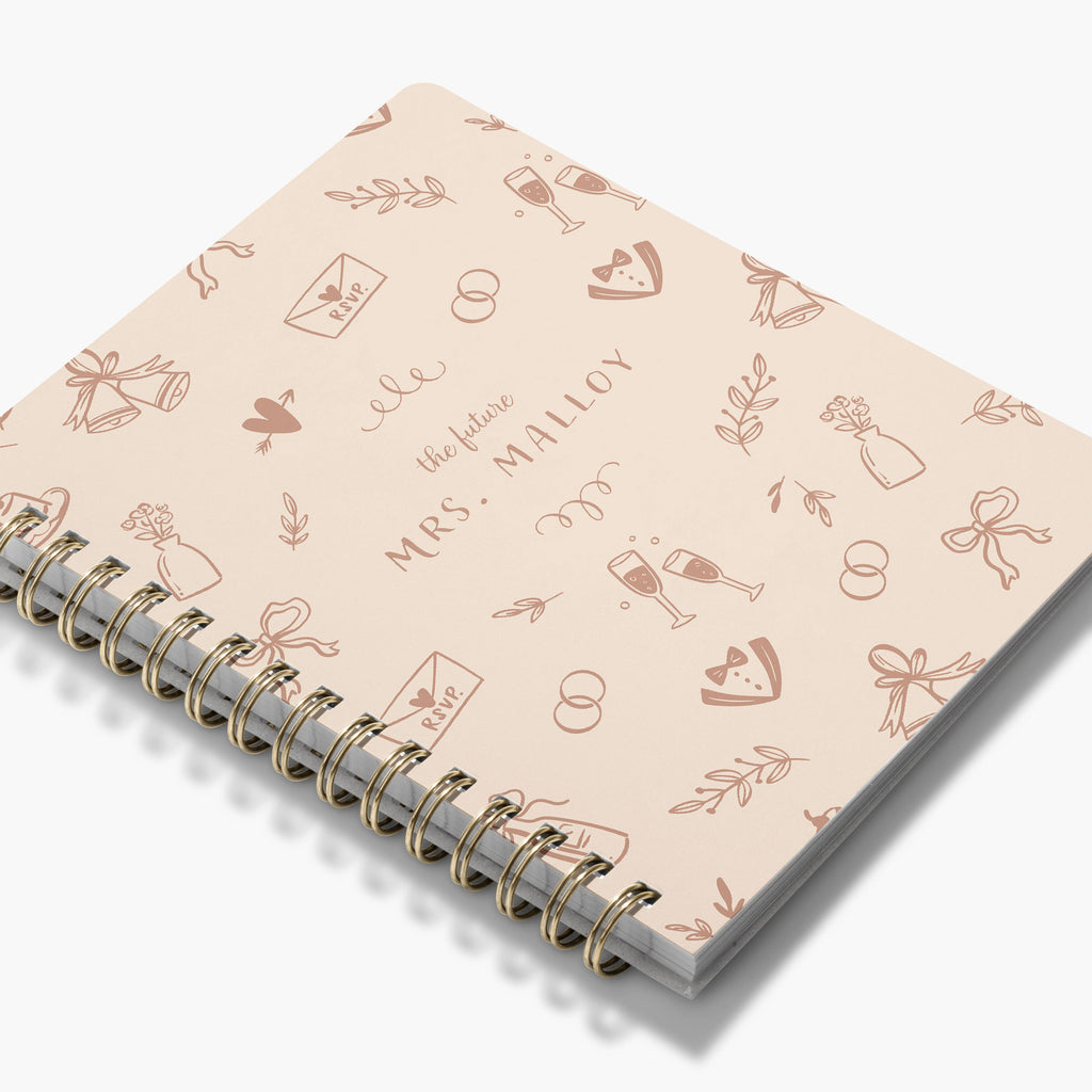 Wedding Planner — Wedding Doodles design, angled view showing cover and spine