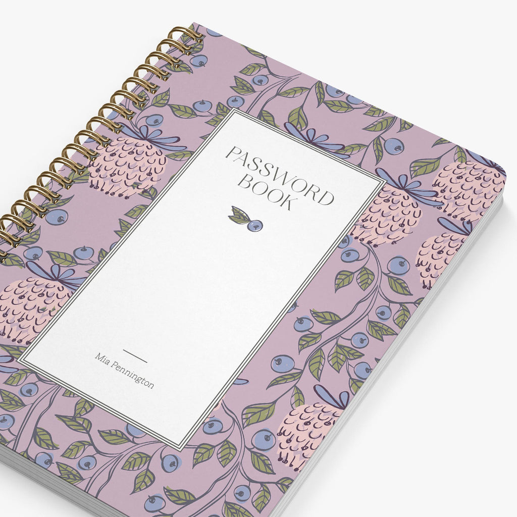 Password book with floral design on a white background