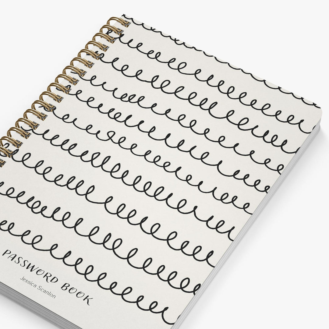 Password book with handwritten-style text on a white background