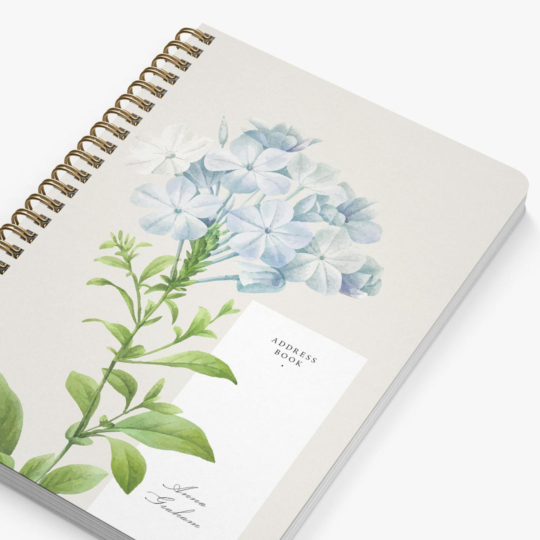 Notebook with vintage hydrangea design on a beige cover