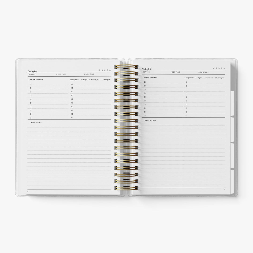 Each section has 10 single page recipes and 2 double page recipes for 12 recipes total per section