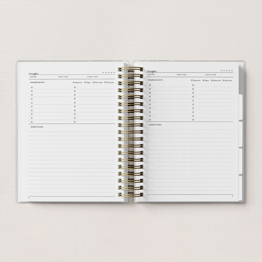 Each section has 10 single page recipes and 2 double page recipes for 12 recipes total per section