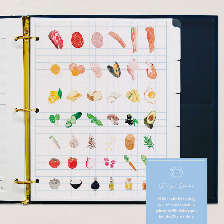 Our recipe kit includes 10 blank tab dividers so that you can create your own custom recipe sections