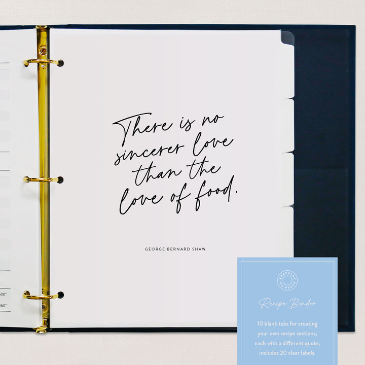 Our recipe kit includes 10 blank tab dividers so that you can create your own custom recipe sections