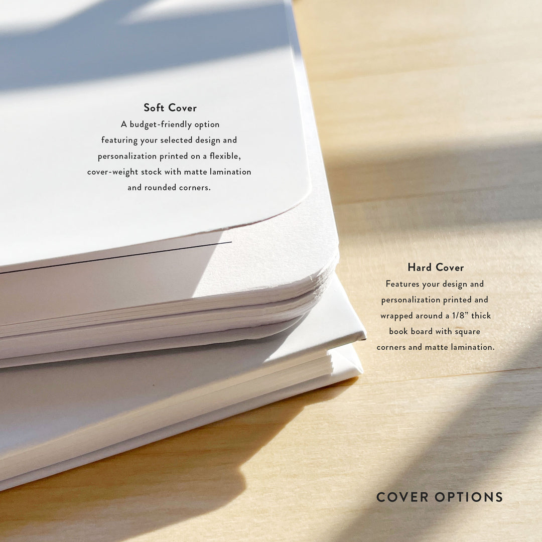Custom recipe notebooks come in two cover options; a soft, flexible cover or a hard, wrapped cover made from thick book board.