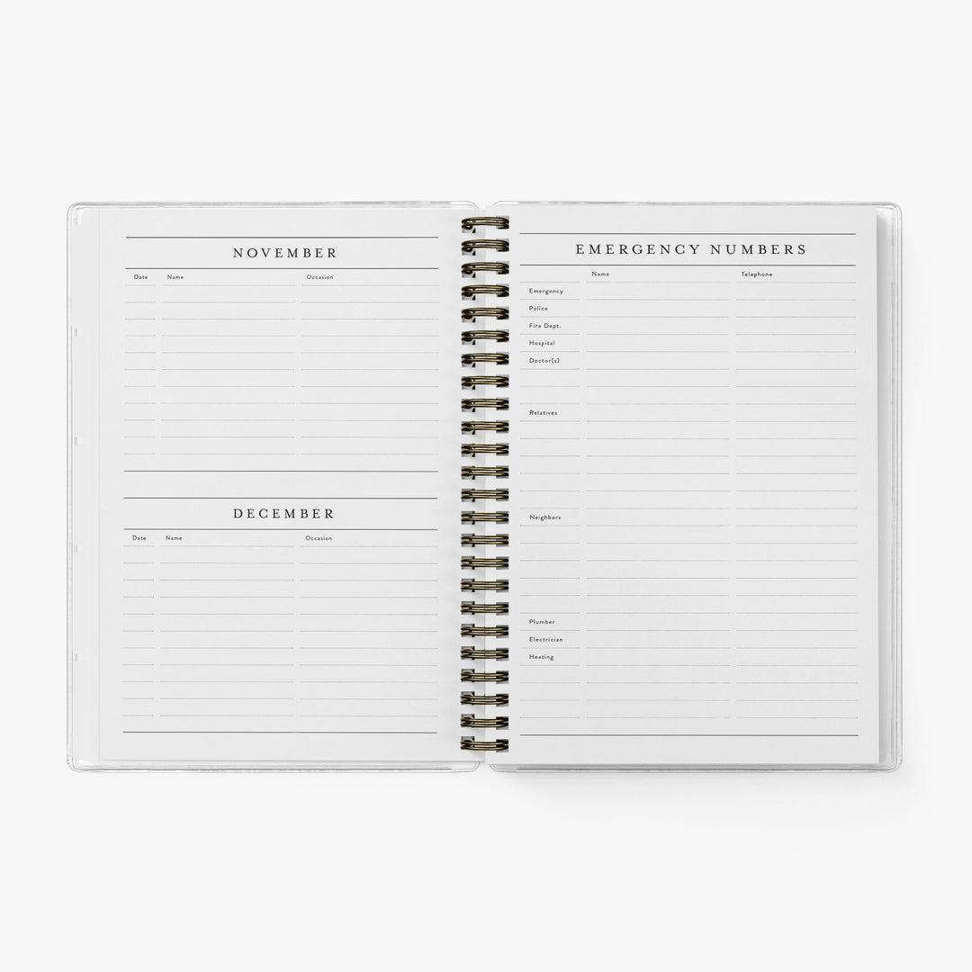 The notes section also includes a page to keep track of emergency numers