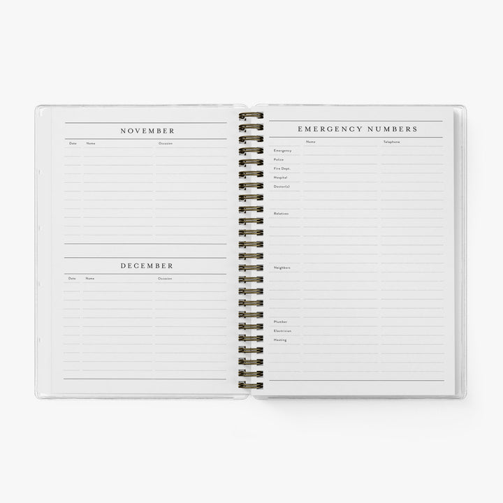 The notes section also includes a page to keep track of emergency numers