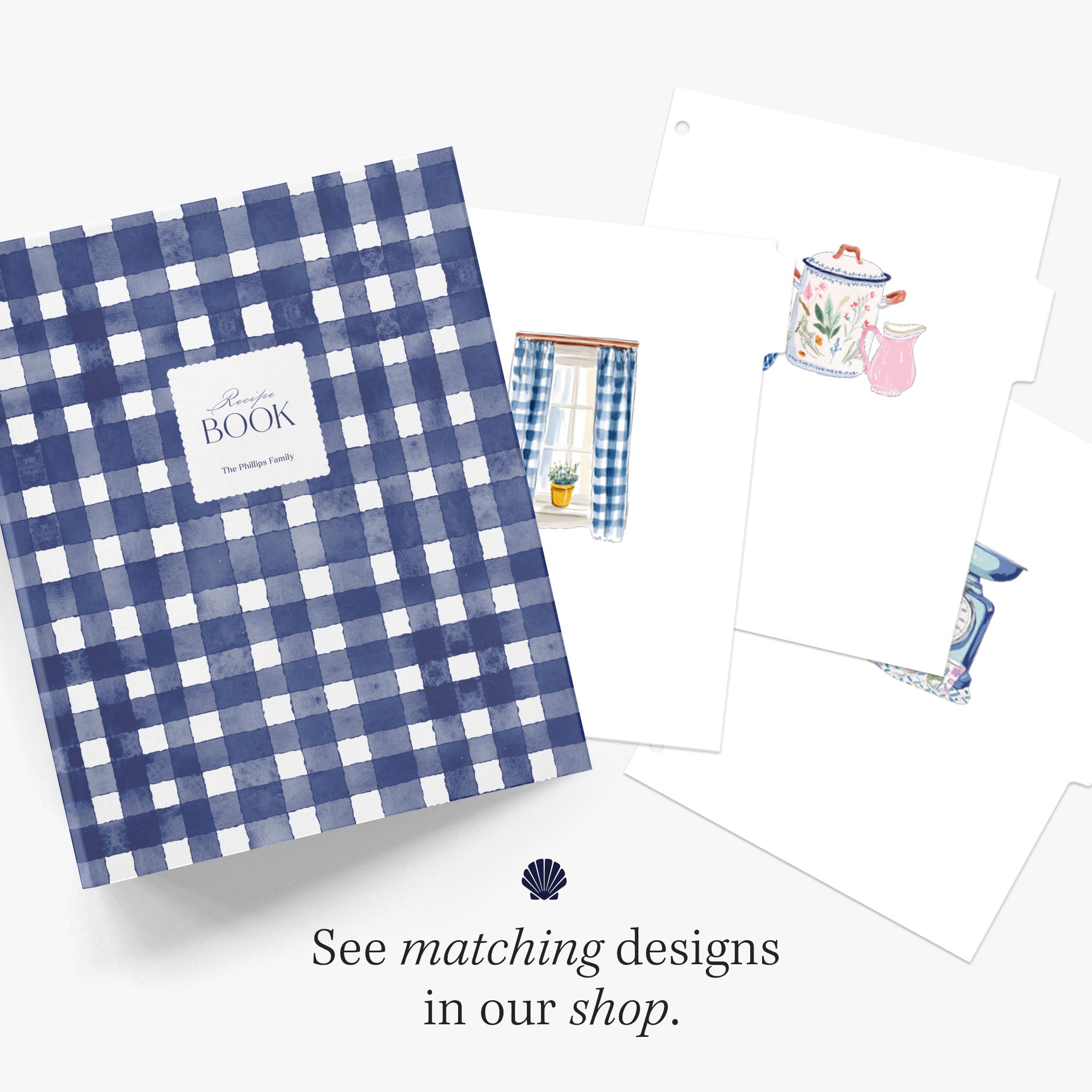 Blue and white checkered binder with matching index tab designs on a white background