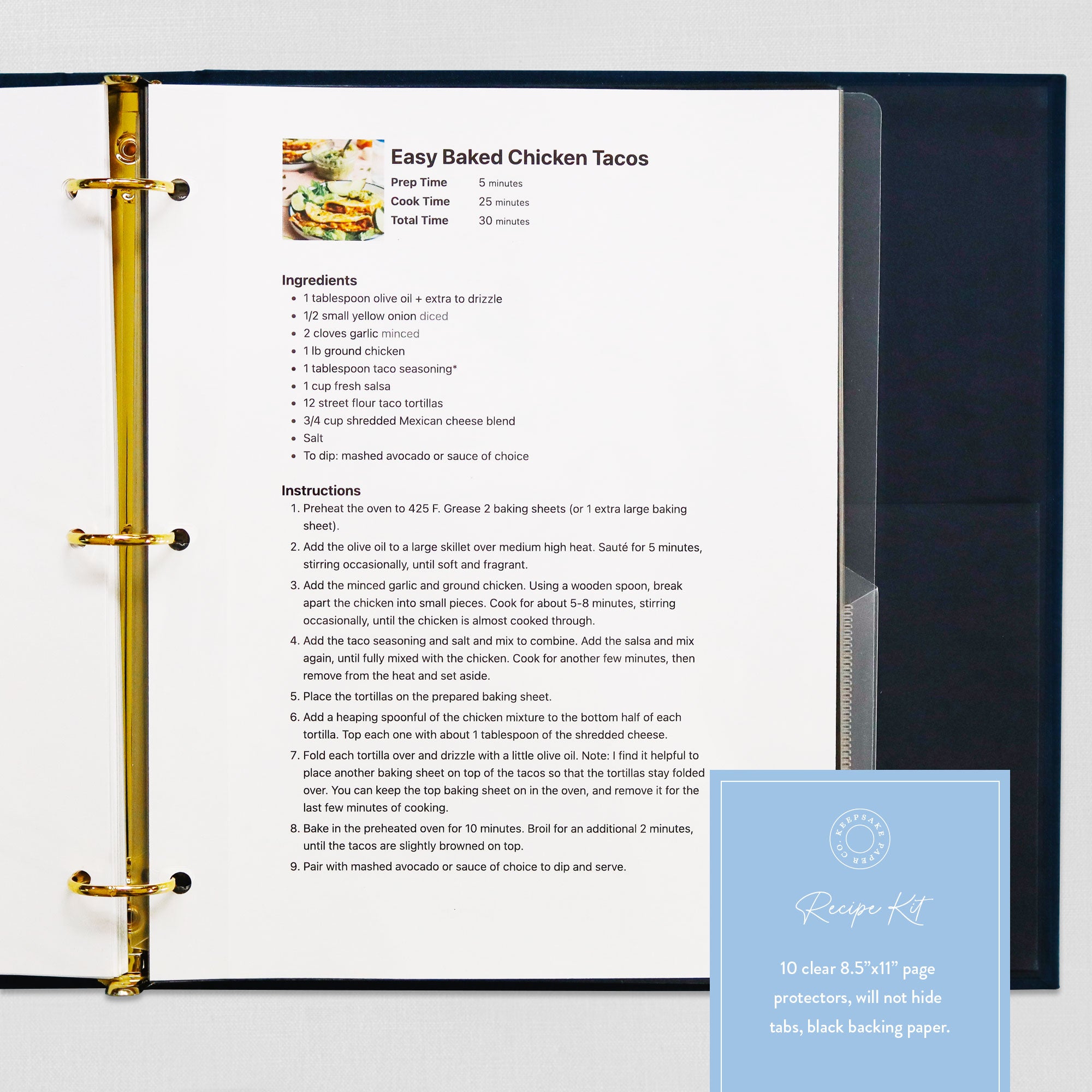 Recipe category sections inside Recipe Binder Kit recipe binder