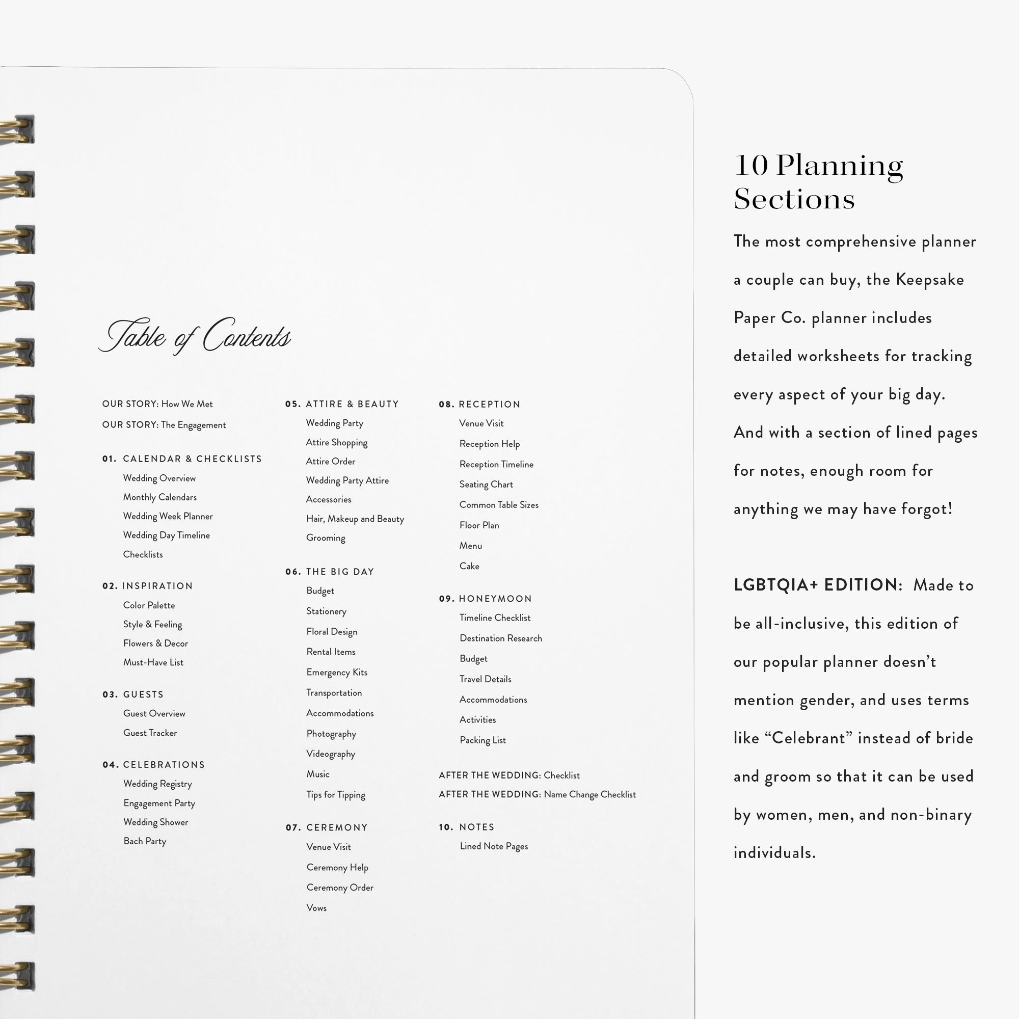 Planning sections inside LGBT Wedding Planner — Blue Toile design