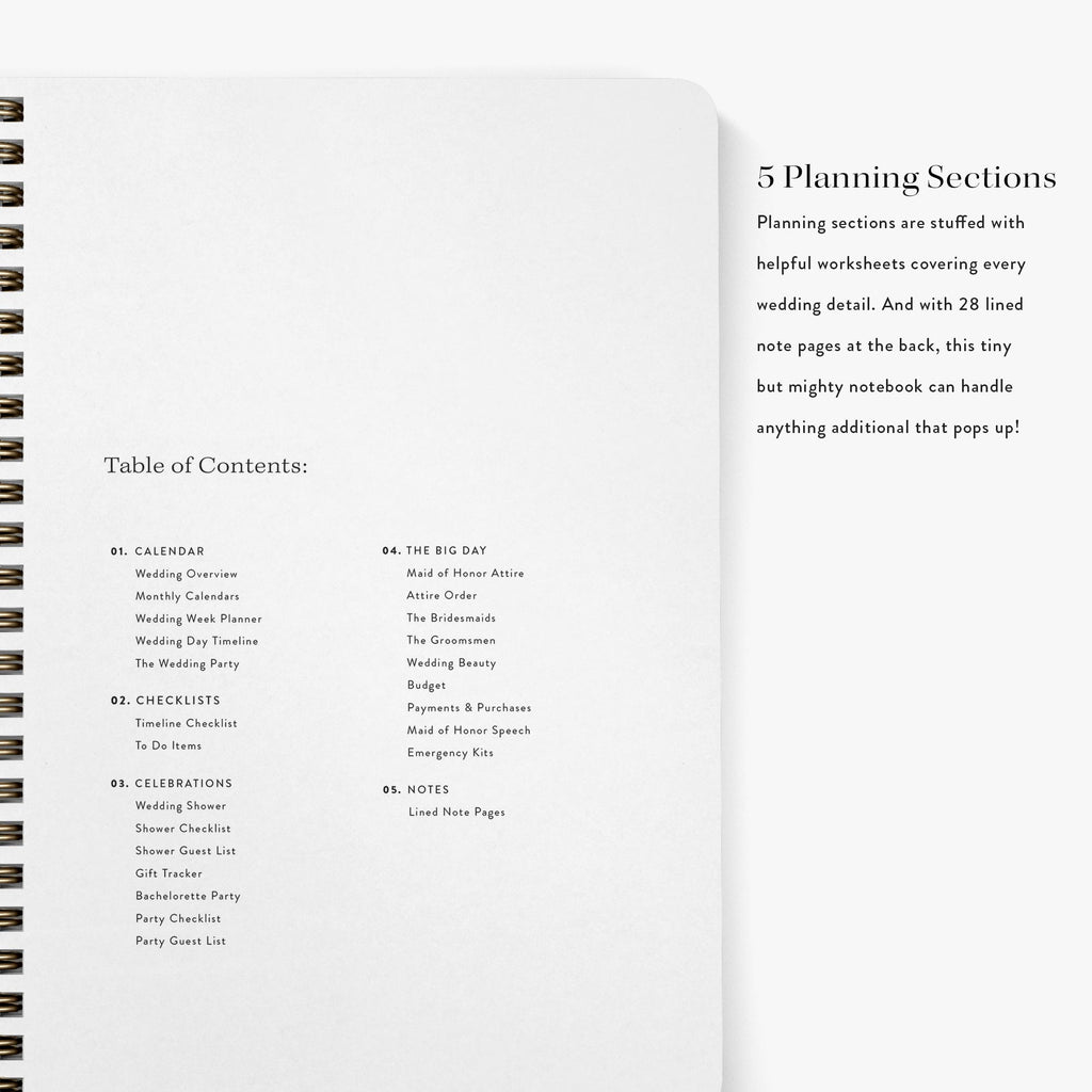 Planning sections inside Maid of Honor Planner — Blue Toile design