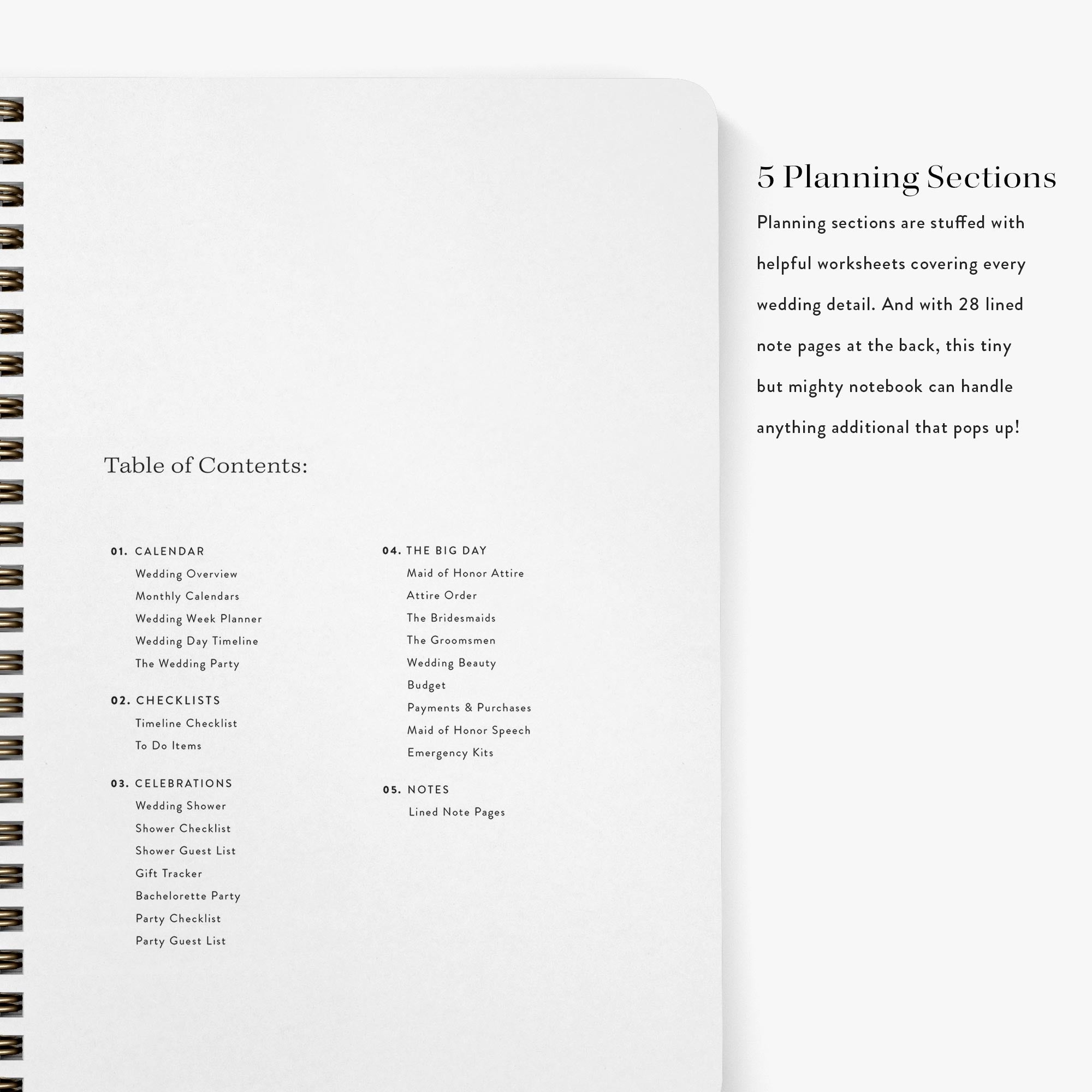 Planning sections inside Maid of Honor Planner — Blue Toile design