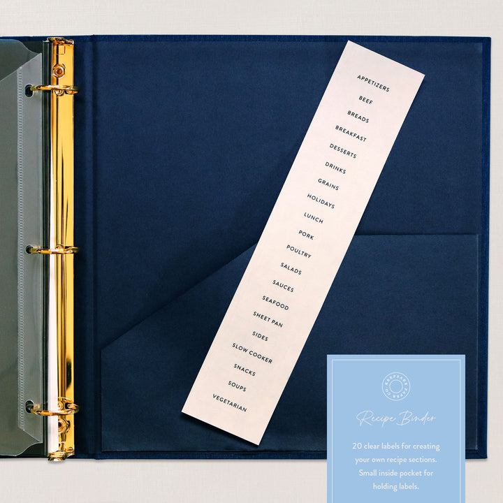 The custom recipe tabs come with 20 clear labels so that you can decide what recipe categories you would like in your binder