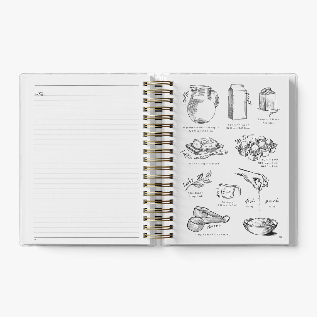 Our custom recipe journals also include a common kitchen conversions chart at the end of the journal