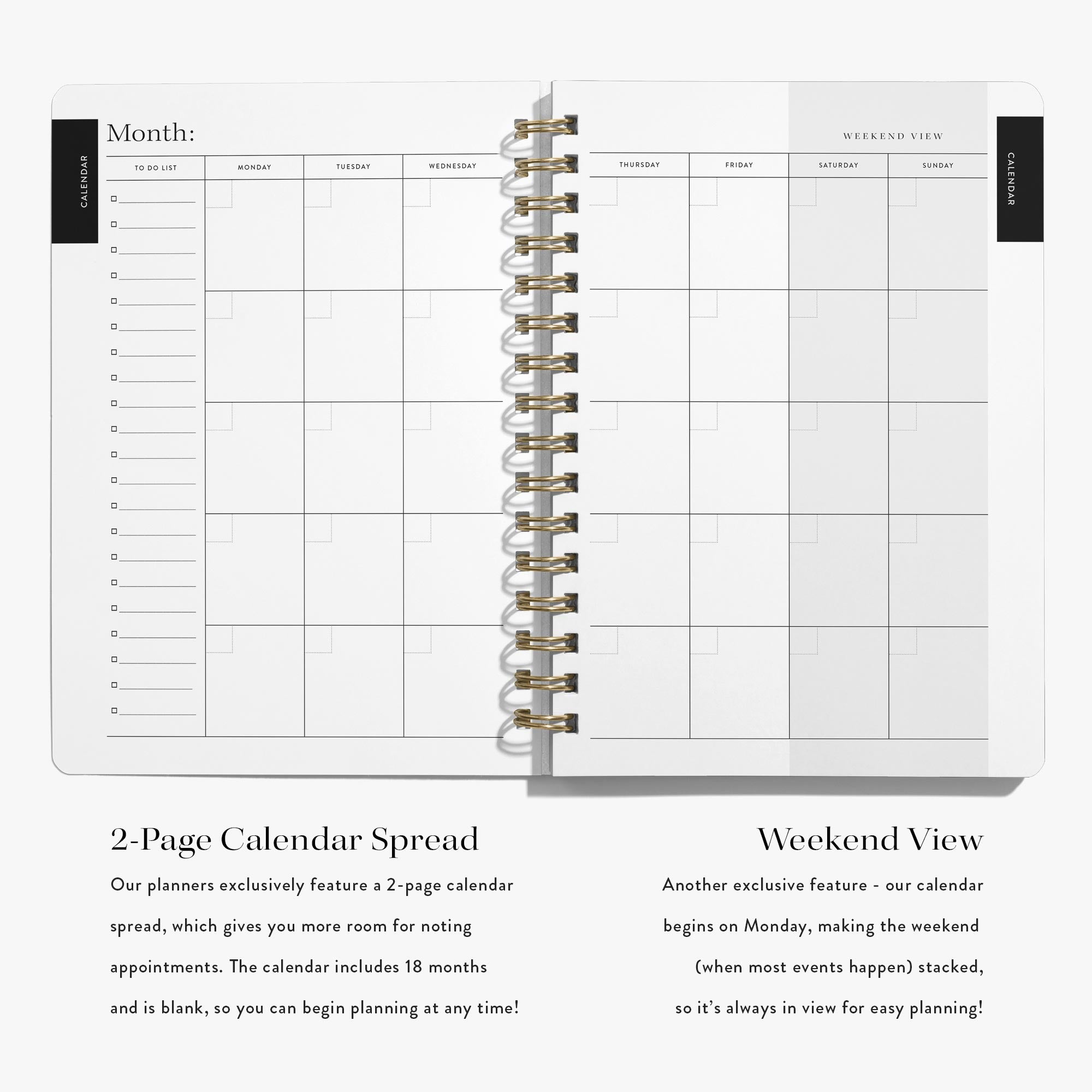 Monthly calendar planning pages in LGBT Wedding Planner — Blue Toile design