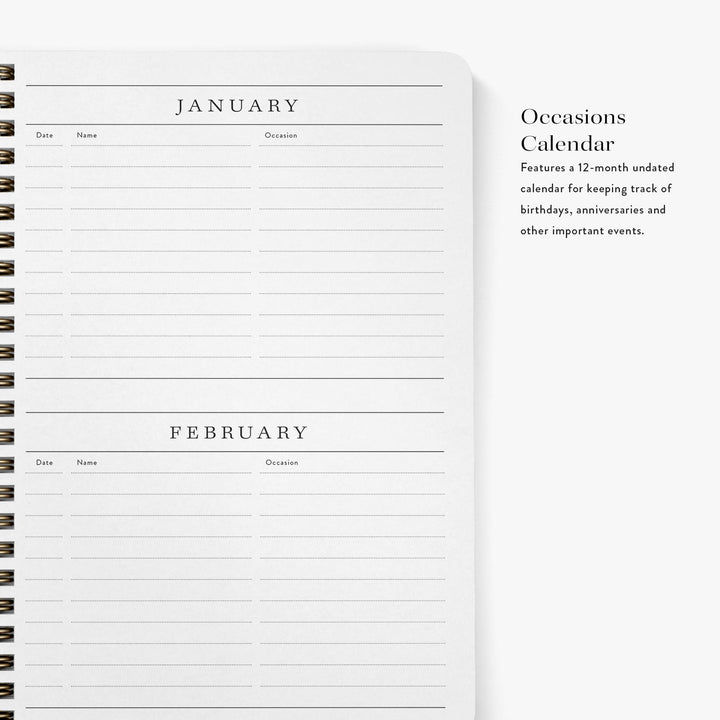 Each address book has a blank calendar at the back for tracking important occasions like anniversaries and birthdays