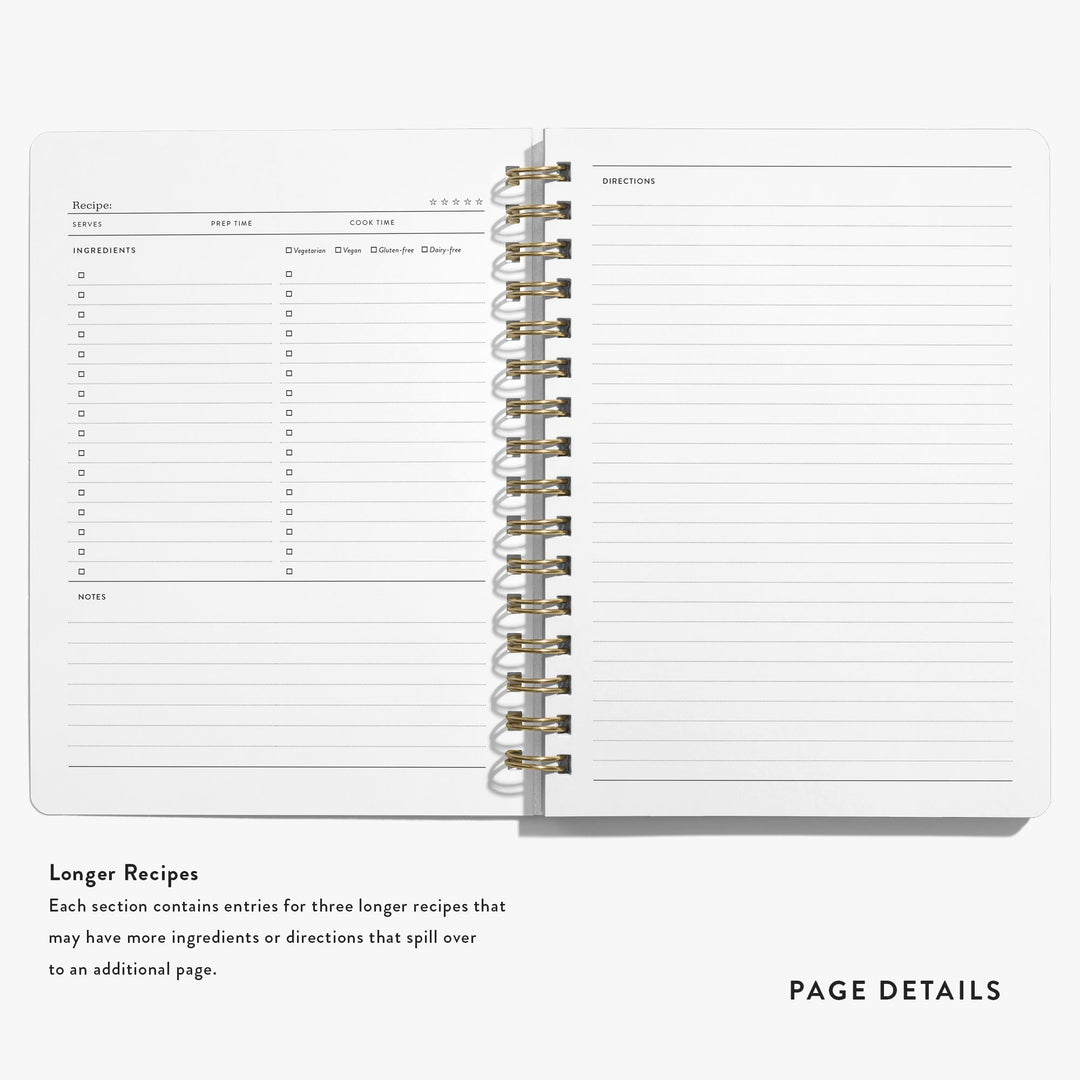 Personalized recipe journals include space for longer recipe with more ingredients and directions.