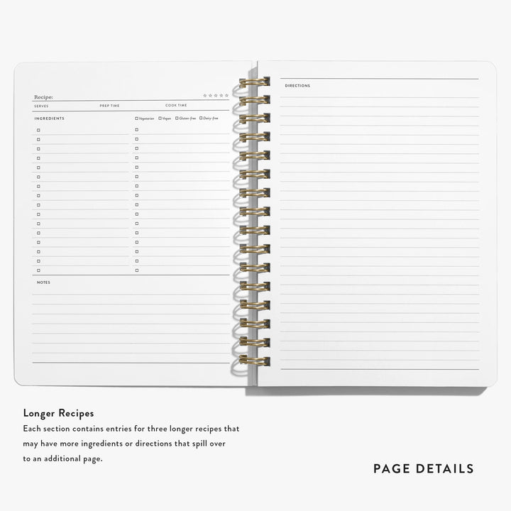 Personalized recipe journals include space for longer recipe with more ingredients and directions.