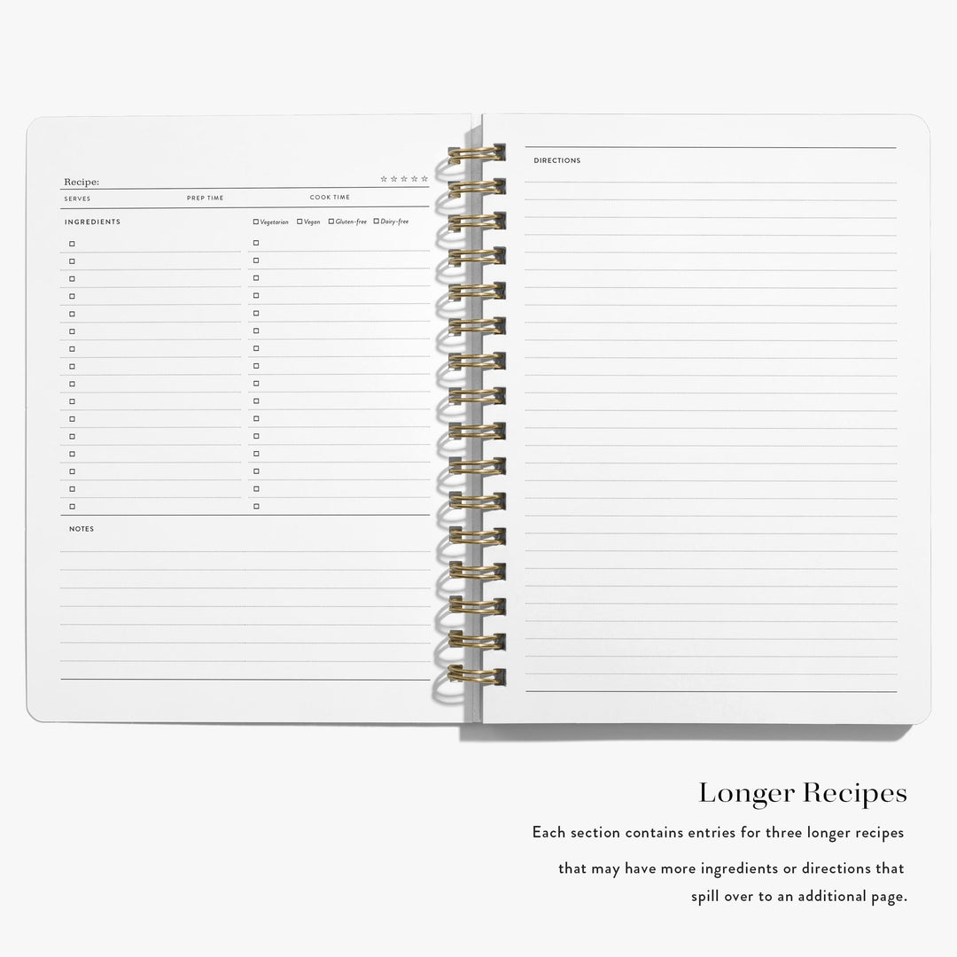 Personalized recipe journals include space for longer recipe with more ingredients and directions.