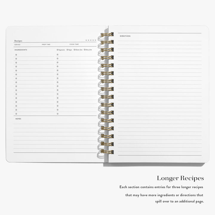 Personalized recipe journals include space for longer recipe with more ingredients and directions.