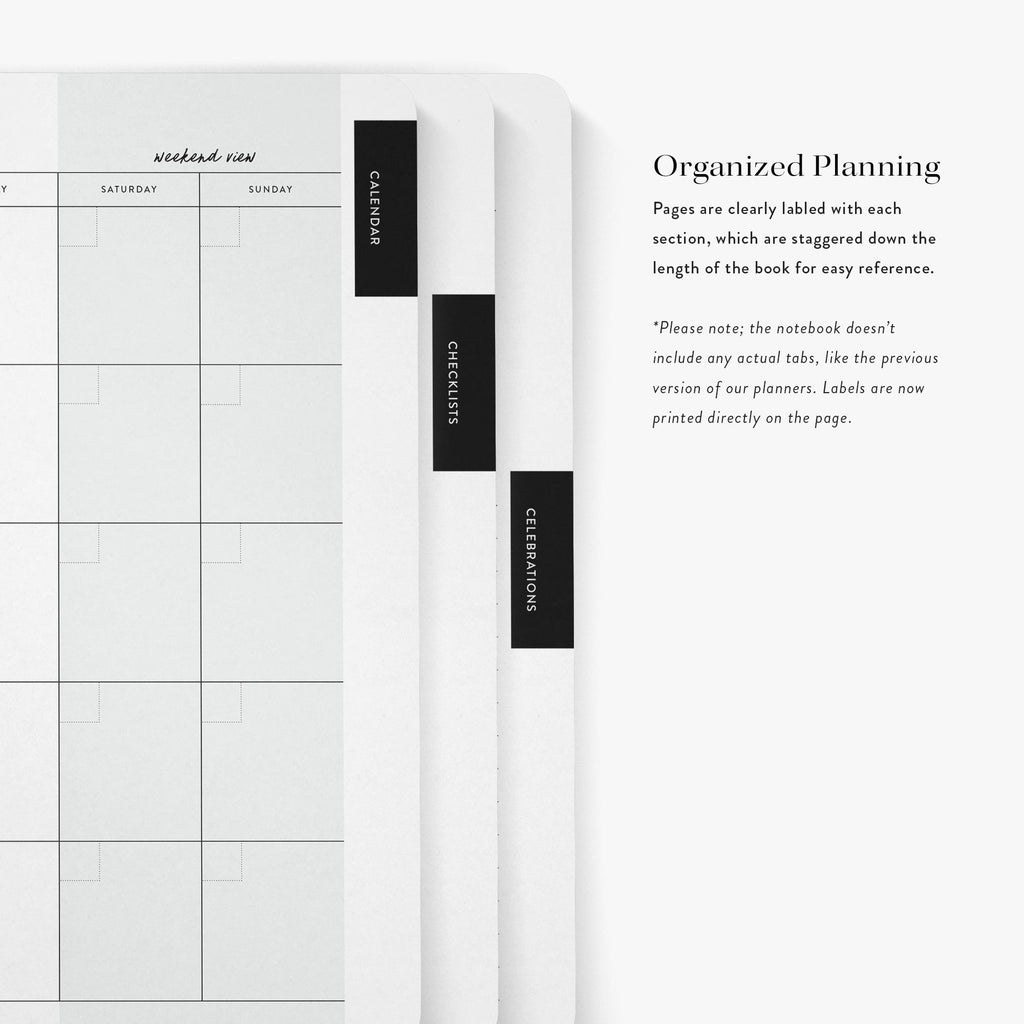 Labeled section dividers inside Mother of the Bride Planner for organized planning