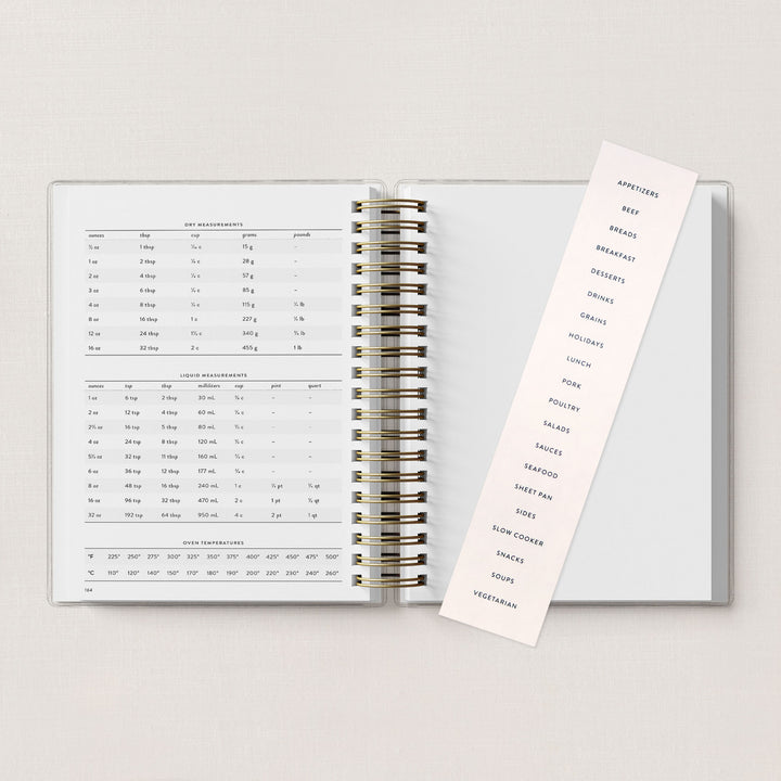 The kitchen conversions chart also includes both dry and liquid measurements along with 20 labels for customizing your sections