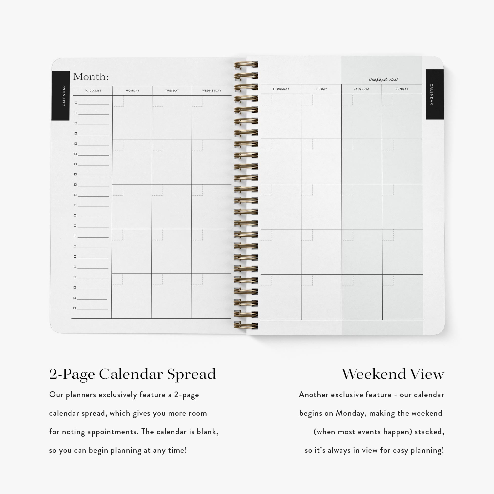 Monthly calendar planning pages in Maid of Honor Planner — Blue Toile design