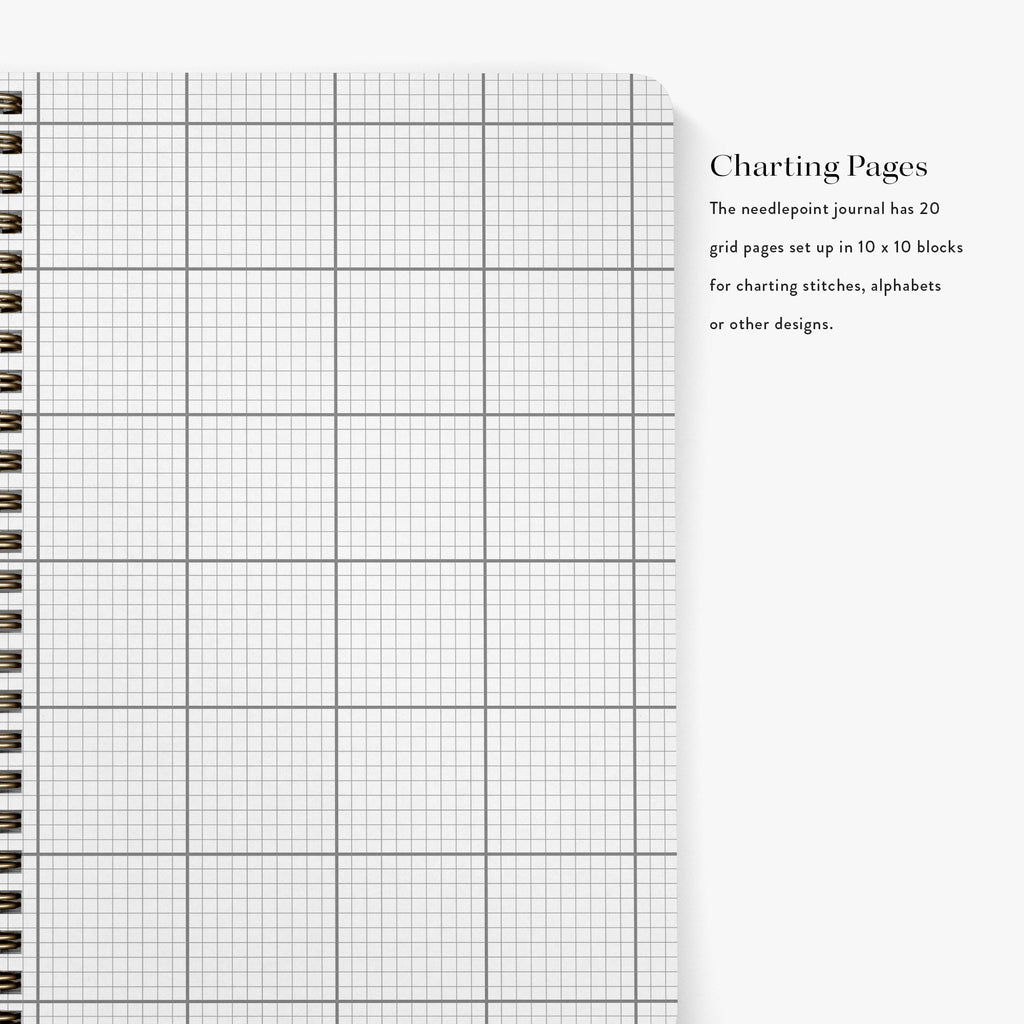 Stitch journals have 20 gridded pages for charting designs, alphabets and stitches