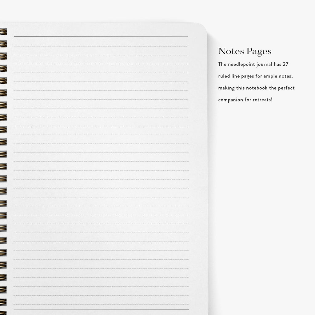 Needlepoint notebooks have 27 pages of lined notes, the perfect companion for stitch retreats
