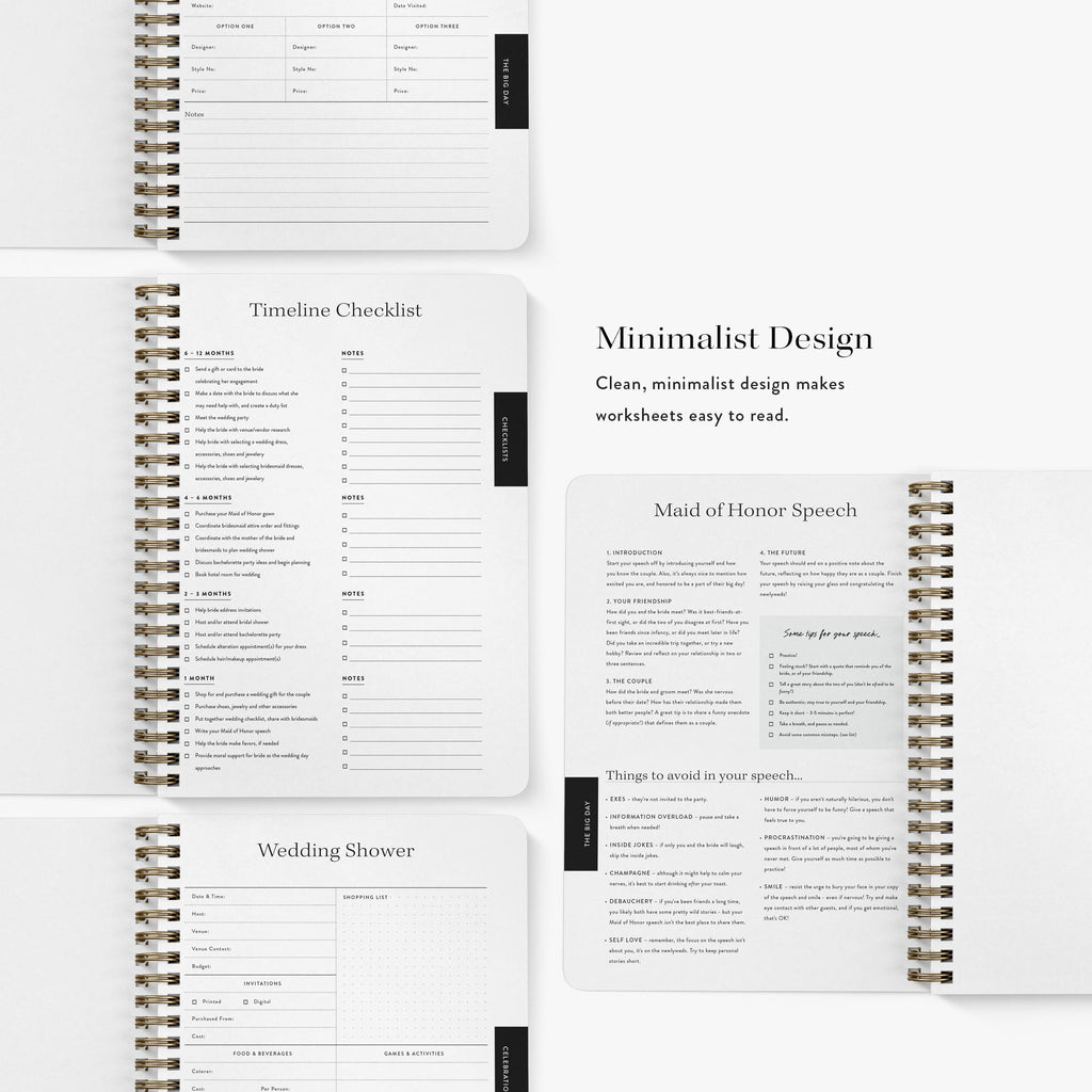 Planning worksheets inside Maid of Honor Planner — Blue Toile design