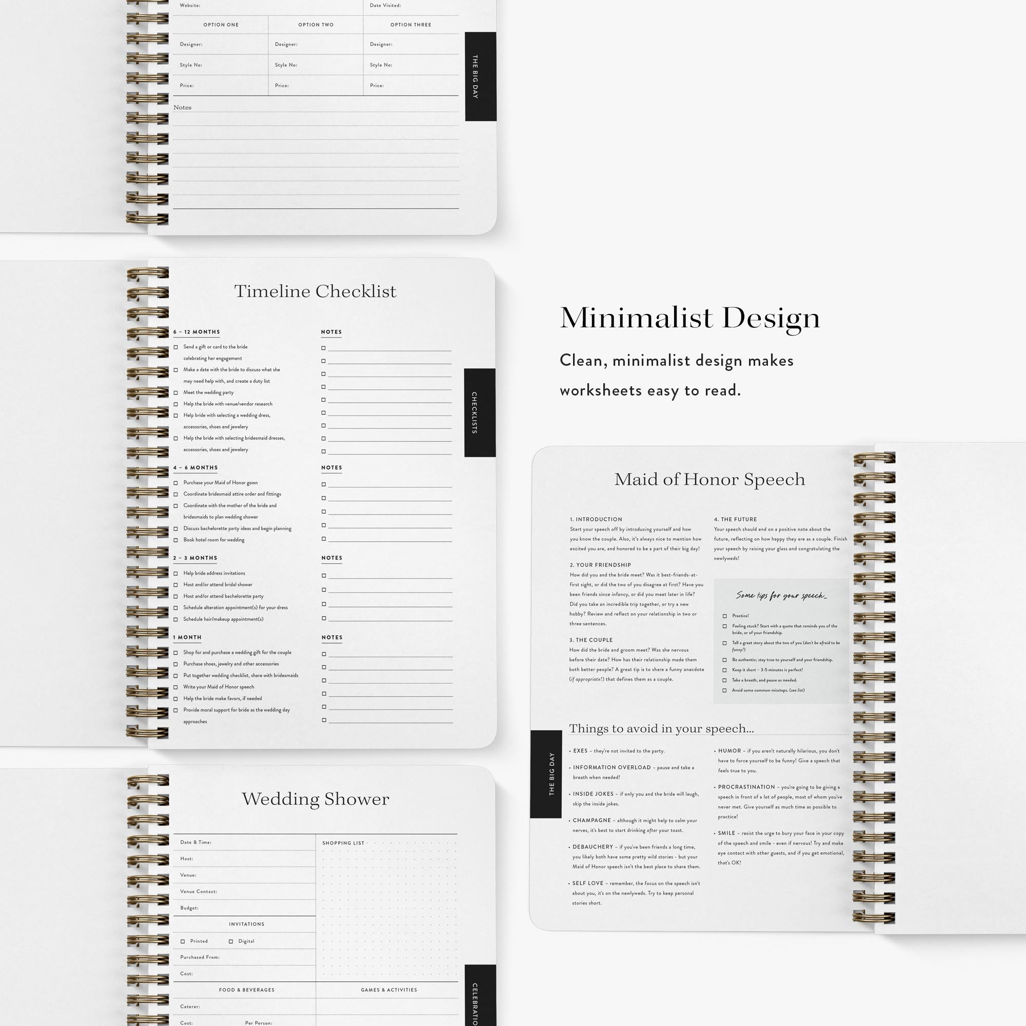 Planning worksheets inside Maid of Honor Planner — Blue Toile design