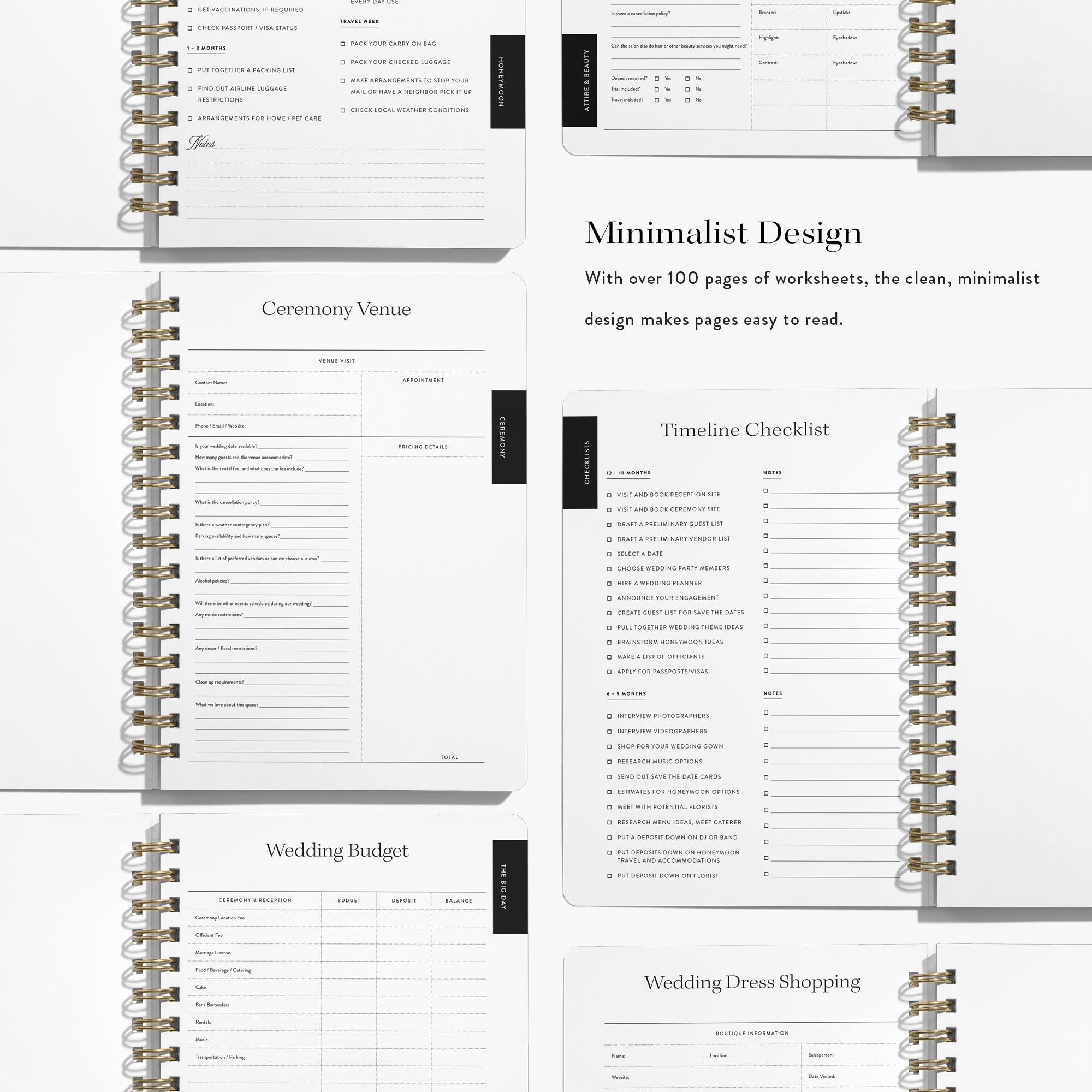 Planning worksheets inside Wedding Planner — Blue Toile design