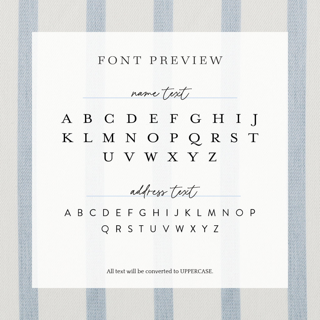 A preview of how your custom text will look on your personalized address stamp