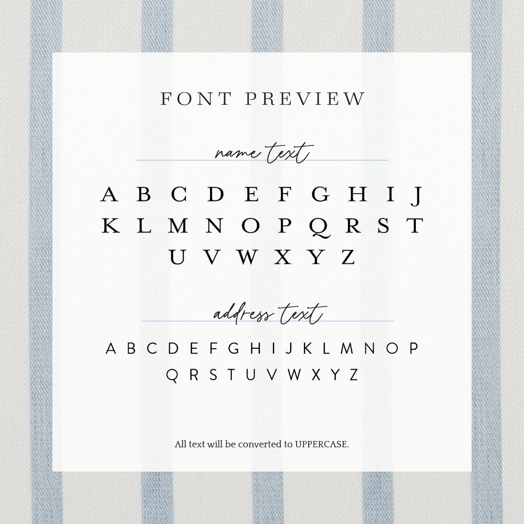 A preview of how your custom text will look on your personalized address stamp