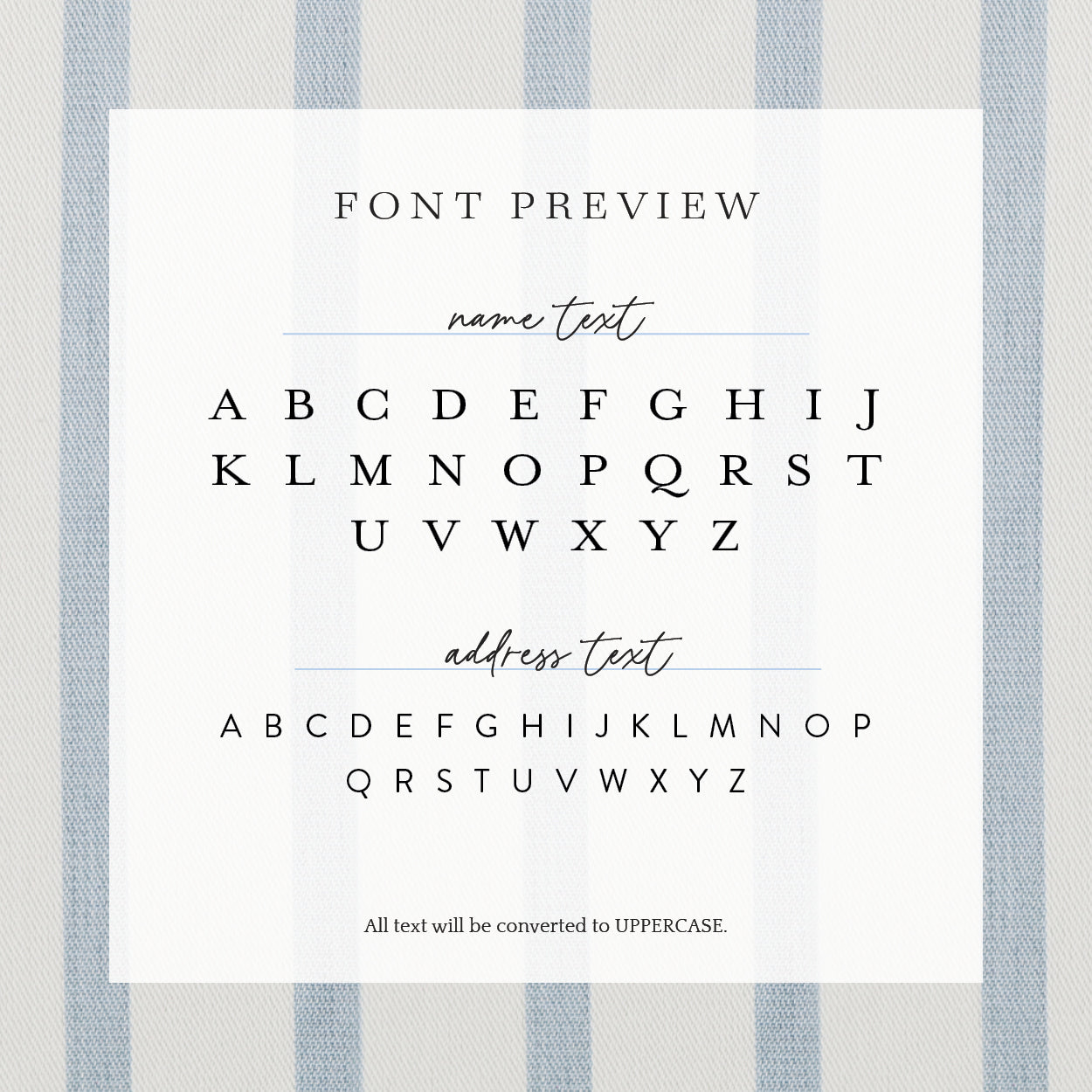 A preview of how your custom text will look on your personalized address stamp