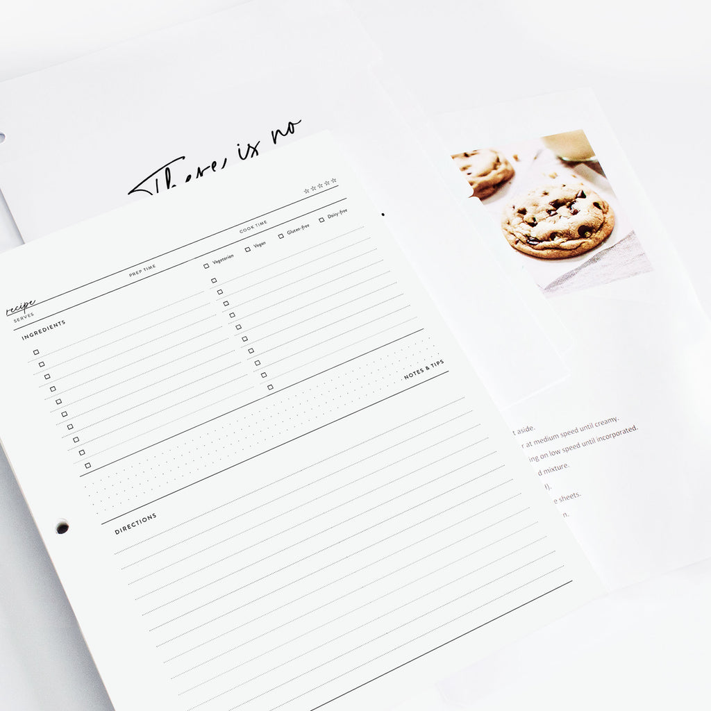 Recipe binder with Recipe Binder Kit cover on white background