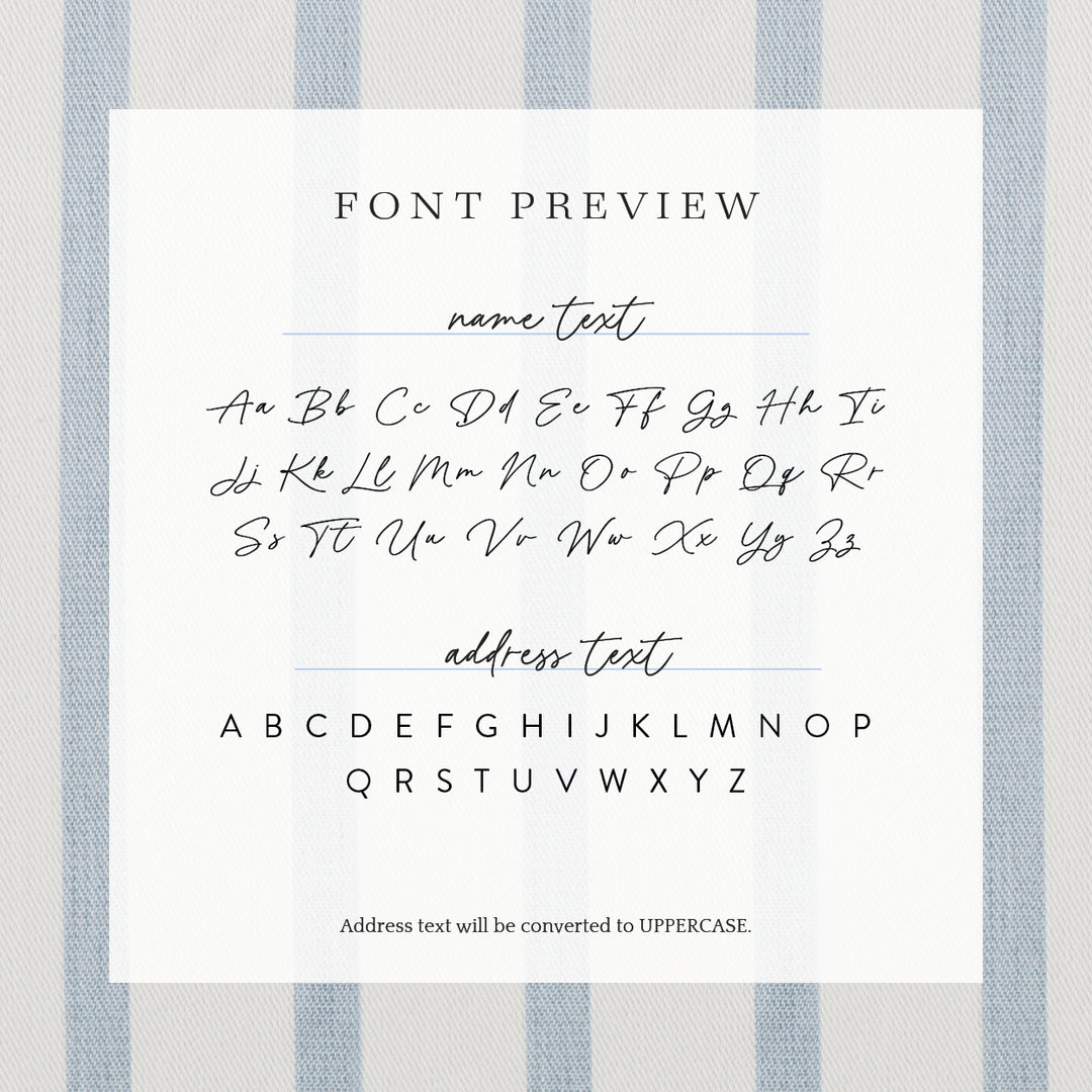 A preview of how your fonts will look on your custom return address stamp
