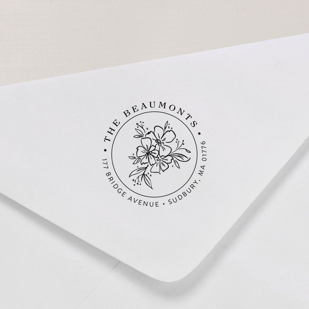 Custom return address stamp in a wildflower design