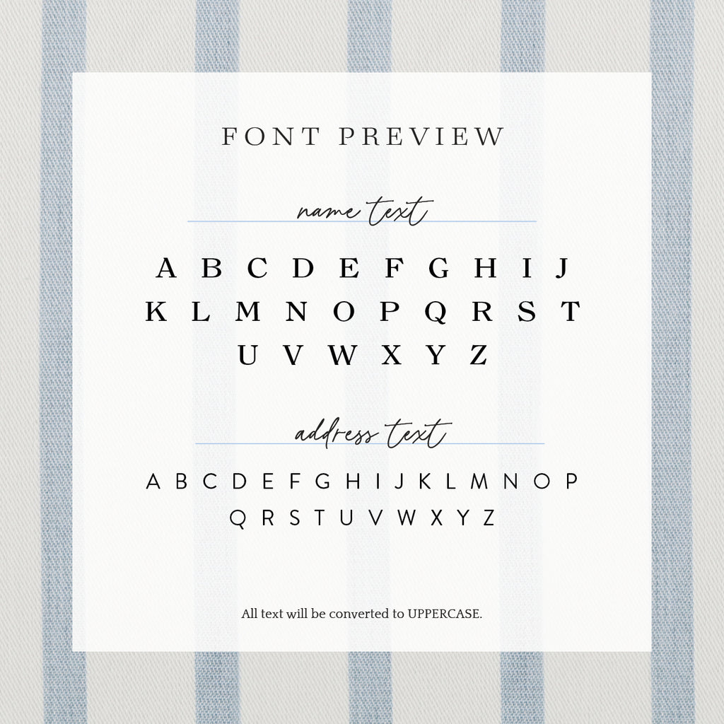 A preview of how the fonts will appear on your custom address stamp