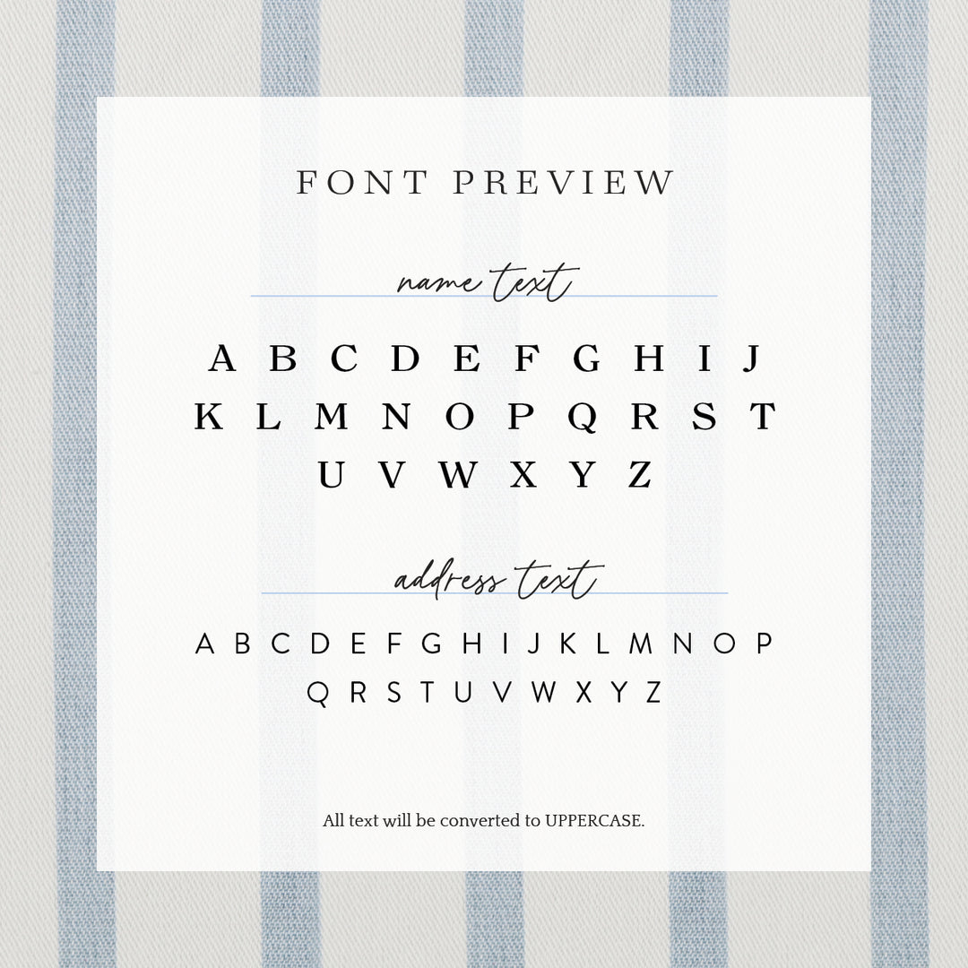 A preview of how the fonts will appear on your custom address stamp
