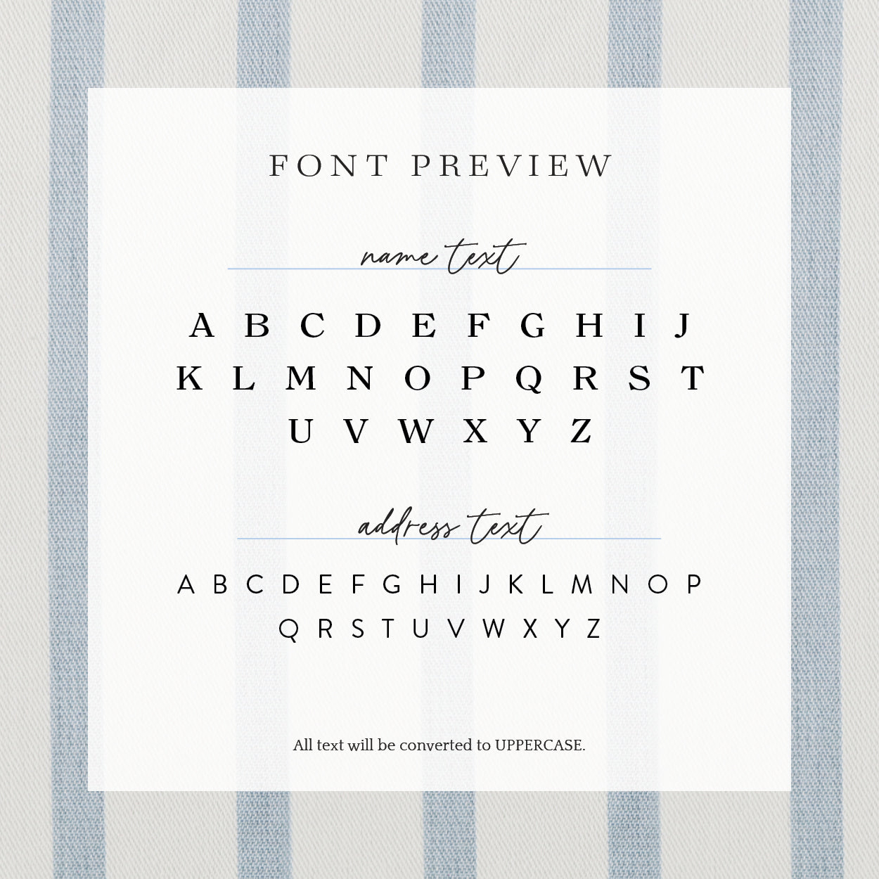 A preview of how the fonts will appear on your custom address stamp