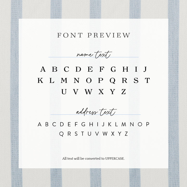 A preview of how the fonts will appear on your custom address stamp